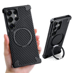 Samsung Galaxy S25 Ultra Framless Carbon Metal Bumper Case with Magsafe & 360 Stand - Black Mobile Case by CoverMeUp - Style 2