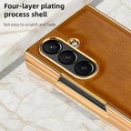 Samsung Galaxy Fold7 Gold Plating Leather Case with Front Glass Protector - Green