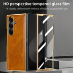 Samsung Galaxy Fold7 Gold Plating Leather Case with Front Glass Protector