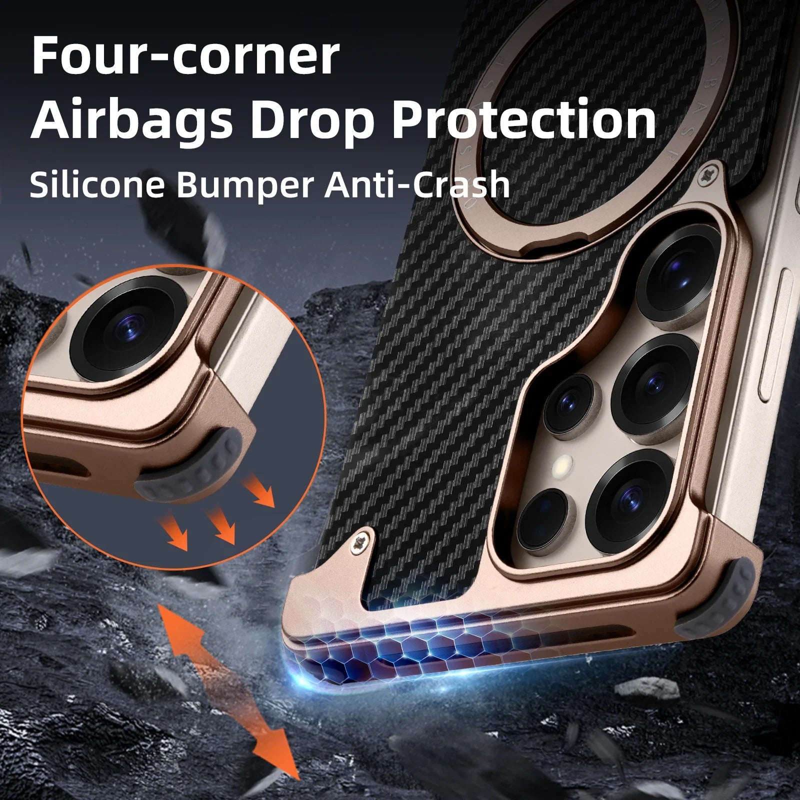Samsung Galaxy S24 Ultra Framless Carbon Metal Bumper Case with Magsafe & 360 Stand - Black Mobile Case by CoverMeUp - Style 5