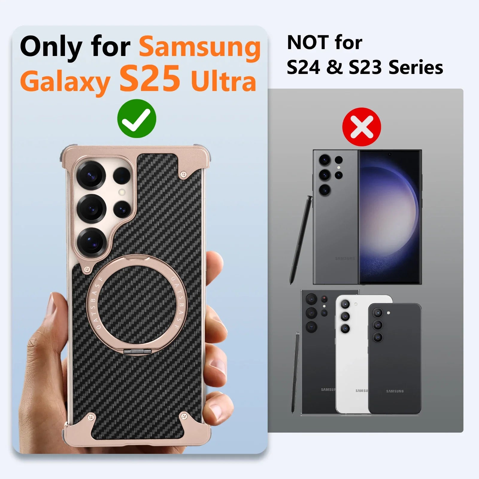 Samsung Galaxy S25 Ultra Framless Carbon Metal Bumper Case with Magsafe & 360 Stand - Titanium Gray Mobile Case by CoverMeUp - Style 7