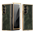 Samsung Galaxy Fold7 Gold Plating Leather Case with Front Glass Protector - Green
