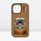 Nimmy Premium Embroidered Leather Case - SB Fergus Series Genuine Polo Racquet Club Leather iPhone 14 Pro Max(Tiger) - Style 3