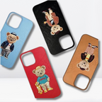 Nimmy Premium Embroidered Leather Case - SB Polo Bear Leather Case for iPhone 14 Series - Style 8