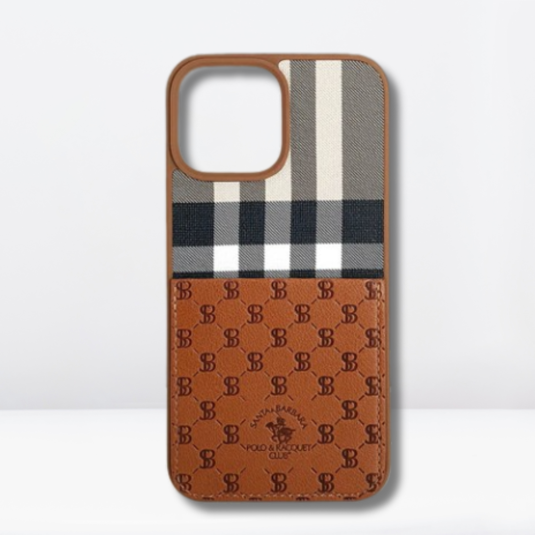SB Polo Club Genuine Leather Back Case for iPhone 14Pro/Pro Max (Brown)