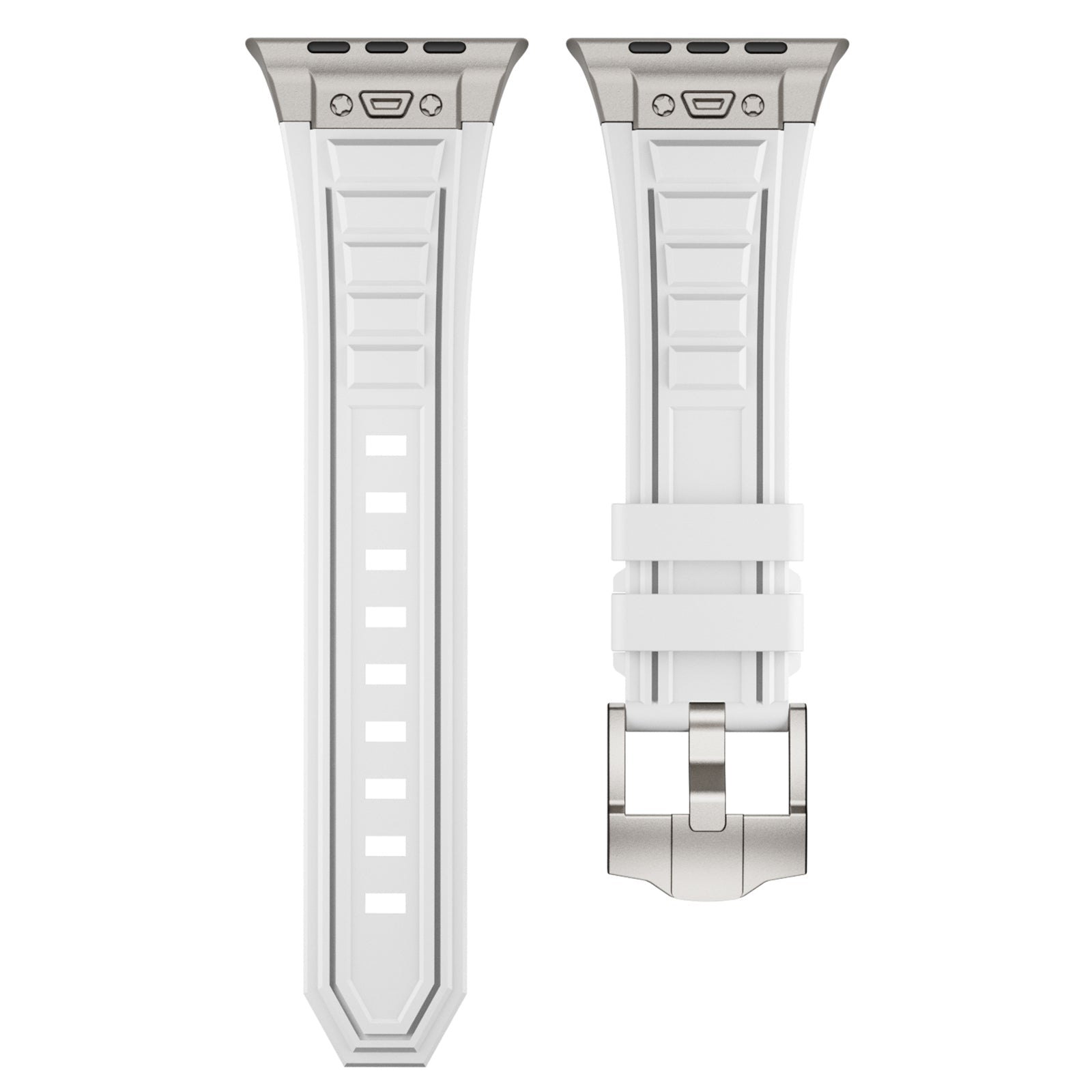 Metal Connector Silicon Watch Band for 42/44/45 & 49 mm (Titanium + White)