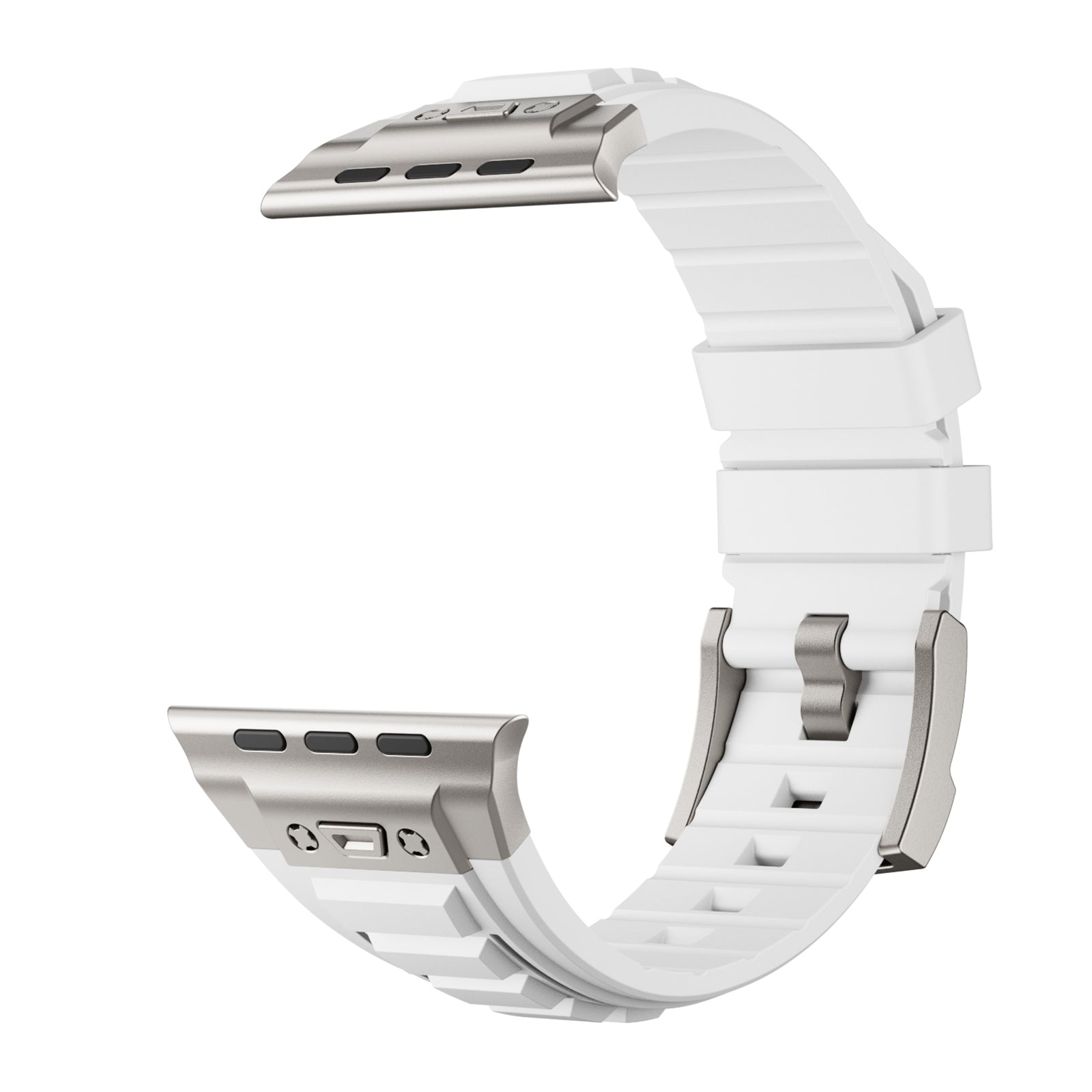 Metal Connector Silicon Watch Band for 42/44/45 & 49 mm (Titanium + White)