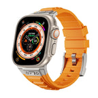 Metal Connector Silicon Watch Band for 42/44/45 & 49 mm (Titanium + Orange) Mobile Case by CoverMeUp - Style 2