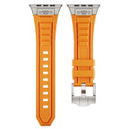 Metal Connector Silicon Watch Band for 42/44/45 & 49 mm (Titanium + Orange) Mobile Case by CoverMeUp - Style 3