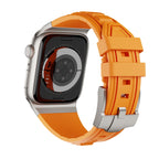 Metal Connector Silicon Watch Band for 42/44/45 & 49 mm (Titanium + Orange) Mobile Case by CoverMeUp - Style 5