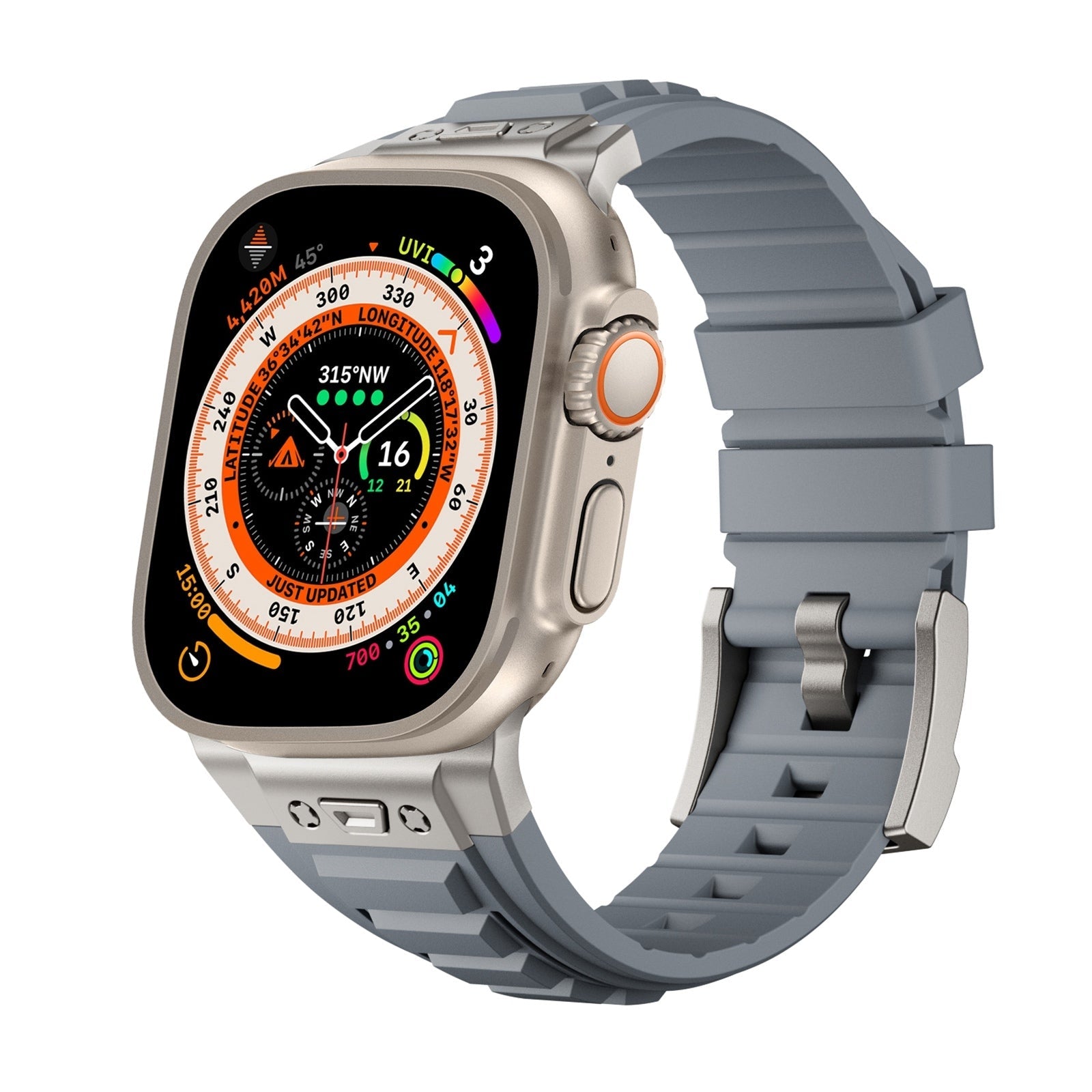 Metal Connector Silicon Watch Band for 42/44/45 & 49 mm (Titanium + Grey)