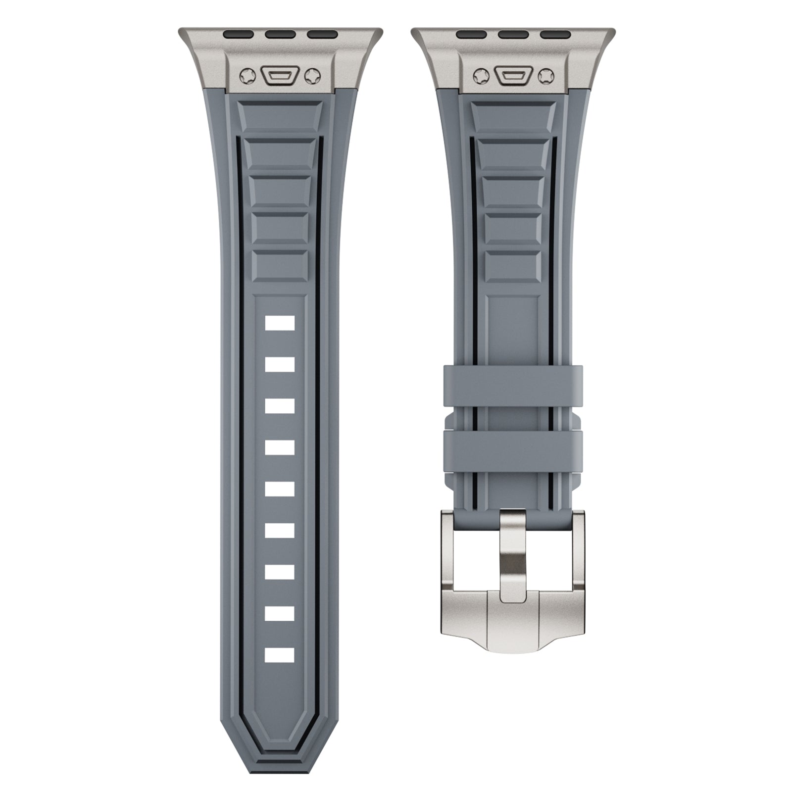 Metal Connector Silicon Watch Band for 42/44/45 & 49 mm (Titanium + Grey)