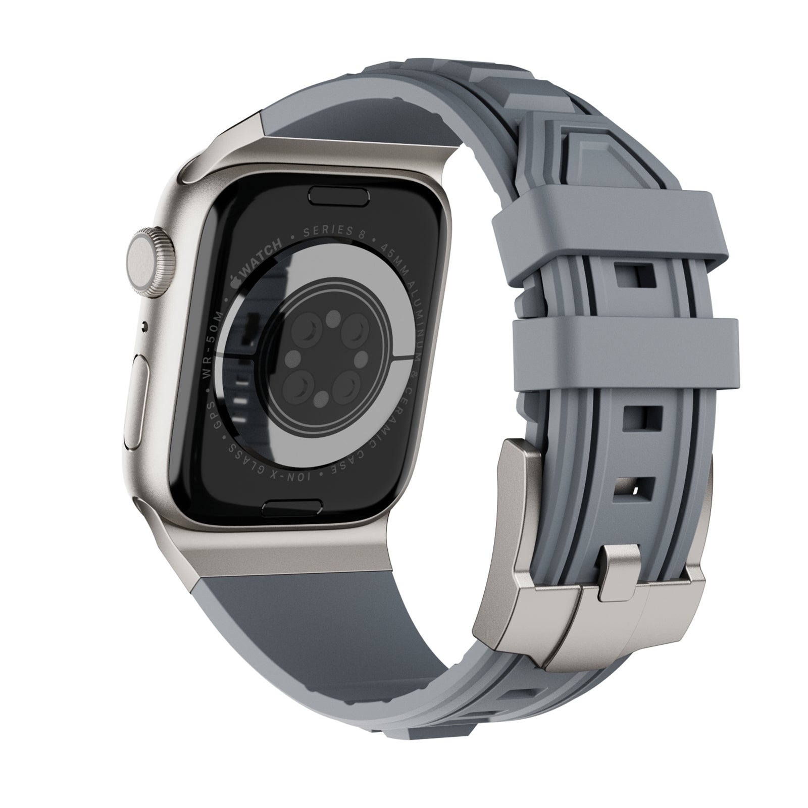 Metal Connector Silicon Watch Band for 42/44/45 & 49 mm (Titanium + Grey)