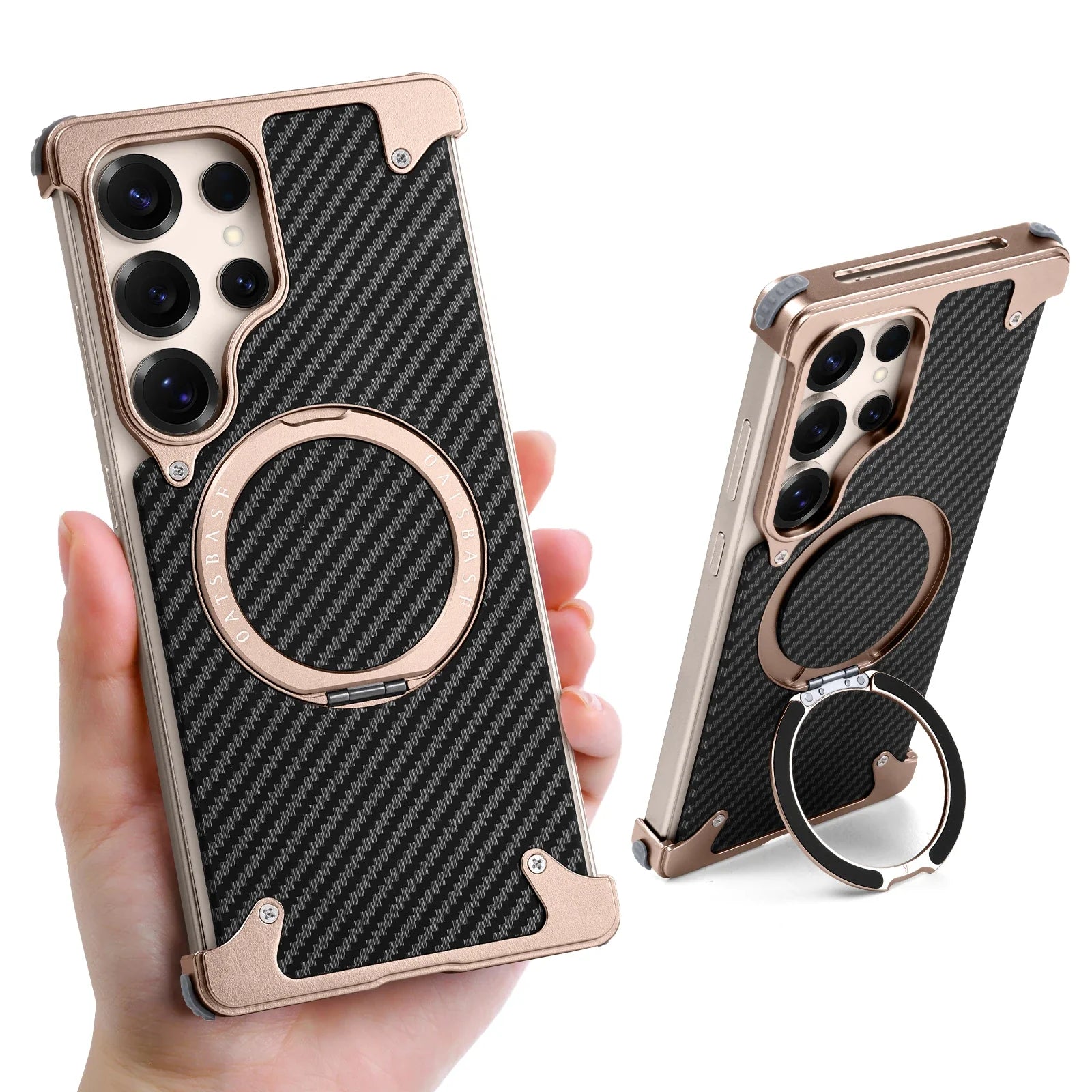 Samsung Galaxy S25 Ultra Framless Carbon Metal Bumper Case with Magsafe & 360 Stand - Desert Mobile Case by CoverMeUp - Style 2