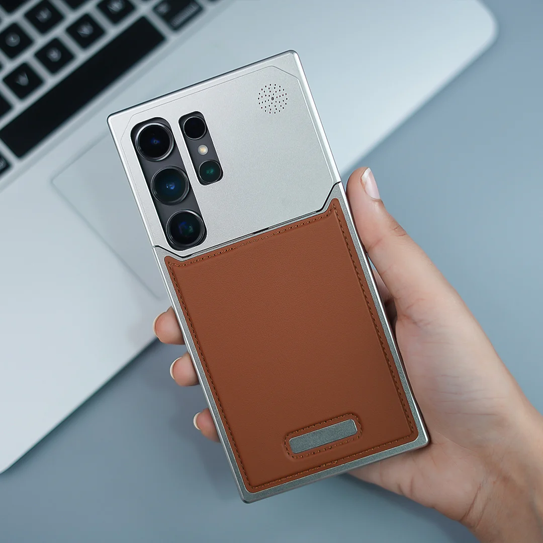 Samsung Galaxy S24 Ultra Aero Flex Metal Frameless Leather Case with Built-in Magsafe & Aroma - Brown Mobile Case by CoverMeUp - Style 6