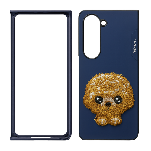 Samsung Galaxy Z Fold 5 Cute Dog Embroidery Leather Back Cover Case with Frame