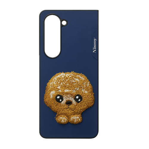 Samsung Galaxy Z Fold 5 Cute Dog Embroidery Leather Back Cover Case with Frame