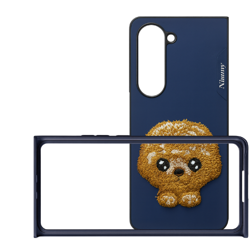 Samsung Galaxy Z Fold 5 Cute Dog Embroidery Leather Back Cover Case with Frame
