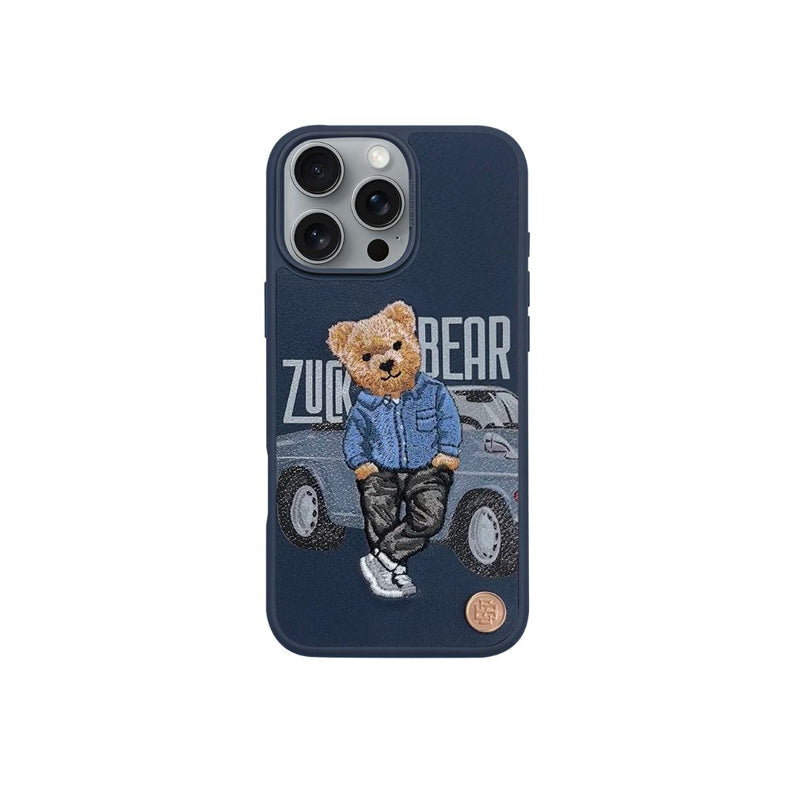 Protective Apple iPhone Back Cover - ZUCK BEAR San Francisco Fortune Series PU Leather Case for iPhone 16 Pro Max (Blue)