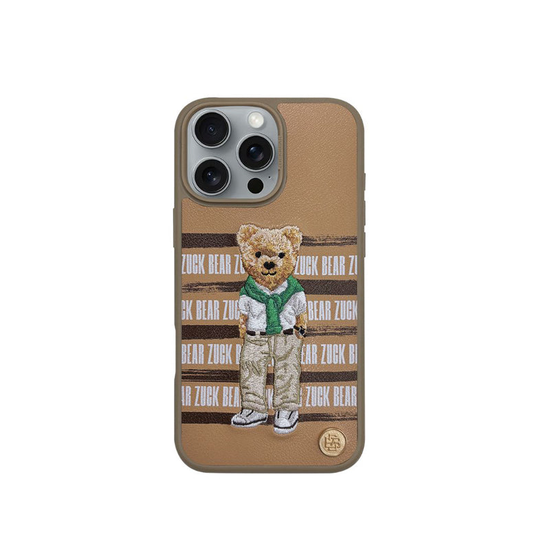 Protective Apple iPhone Back Cover - ZUCK BEAR San Francisco Fortune Series PU Leather Case for iPhone 16 Pro (Brown)