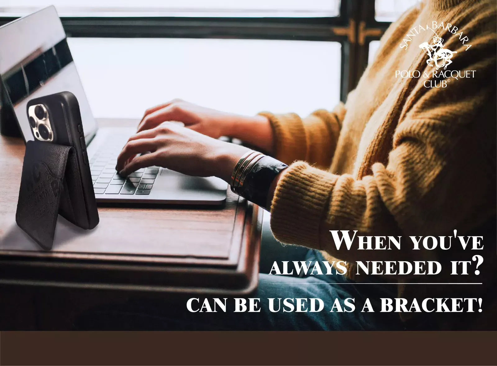 Santa  Barbara Polo Timothy  Series with Card Wallet Leather Back Cover iPhone 15 Pro (Black)