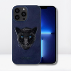 Nimmy Premium Embroidered Leather Case - Savana Series Leather Case for iPhone 14 Series (Panther) - Style 2