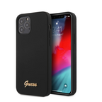 Protective Apple iPhone Back Cover - iPhone 13 Pro Max  - SILICONE BLACK METAL LOGO Case - GUESS