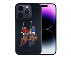 Protective Apple iPhone Back Cover - iPhone 14 Pro Max Polo Jockey Genuine Santa Barbara Leather Case (Black)