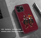 Protective Apple iPhone Back Cover - iPhone 14 Pro Max Polo Jockey Genuine Santa Barbara Leather Case (Red) - Style 2