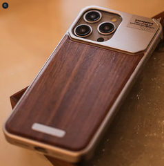 Super Slim Metal Frame Less Perfume Teak Wood Case with Magsafe for iPhone 16 Pro (Natural Titanium)