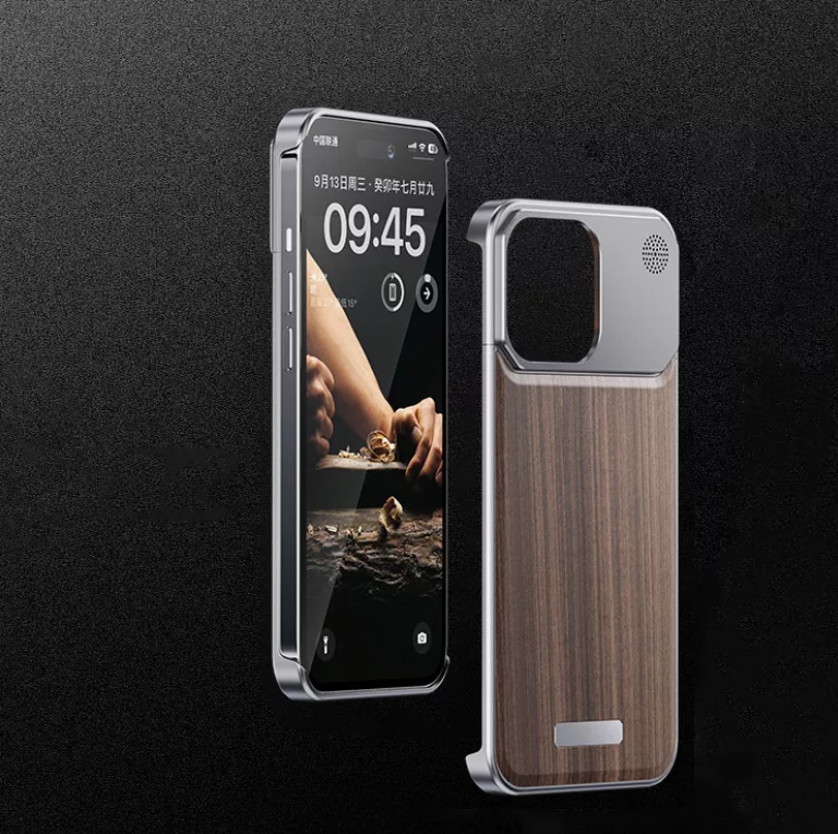 Super Slim Metal Frame Less Perfume Teak Wood Case with Magsafe for iPhone 15 Pro (Natural Titanium)
