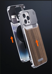 Super Slim Metal Frame Less Perfume Teak Wood Case with Magsafe for iPhone 16 Pro (Natural Titanium)