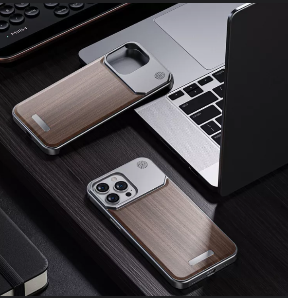 Super Slim Metal Frame Less Perfume Teak Wood Case with Magsafe for iPhone 15 Pro (Natural Titanium)