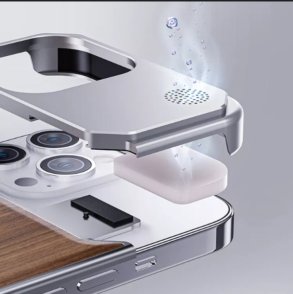 Super Slim Metal Frame Less Perfume Teak Wood Case with Magsafe for iPhone 15 Pro (Natural Titanium)