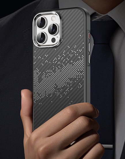 Protective Apple iPhone Back Cover - TOTU Matte Finish Carbon Fibre Case for iPhone 16 Pro (Natural Titanium) - Style 5