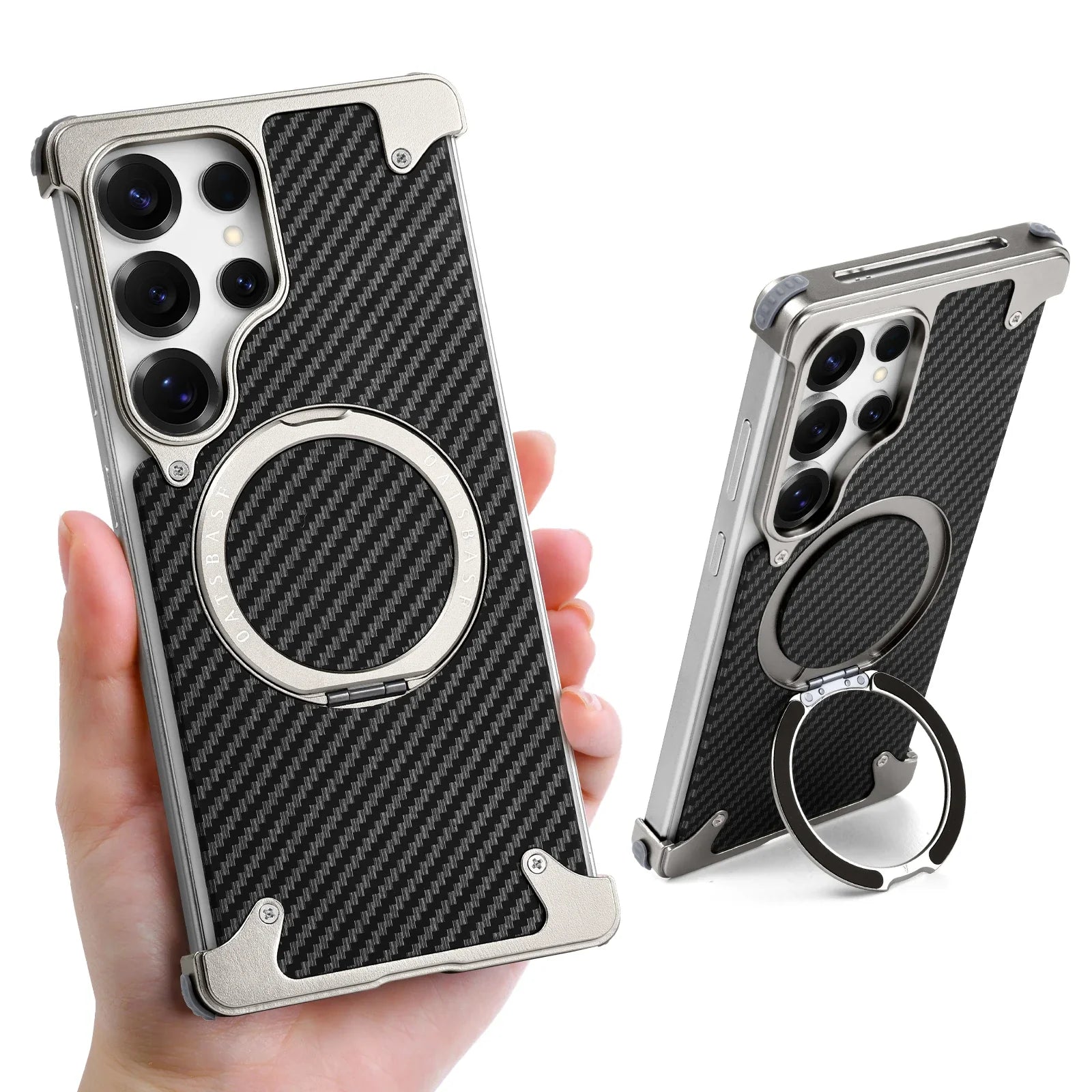 Samsung Galaxy S25 Ultra Framless Carbon Metal Bumper Case with Magsafe & 360 Stand - Titanium Gray Mobile Case by CoverMeUp - Style 2