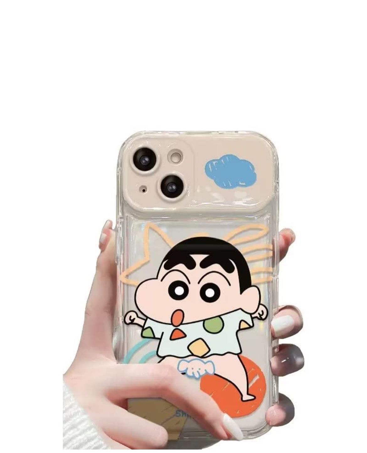 Shinchan Cartoon iPhone Case with Kickstand Mirror & Charm – Soft Silicone Cover
