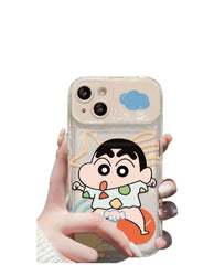 Shinchan Cartoon iPhone Case with Kickstand Mirror & Charm – Soft Silicone Cover