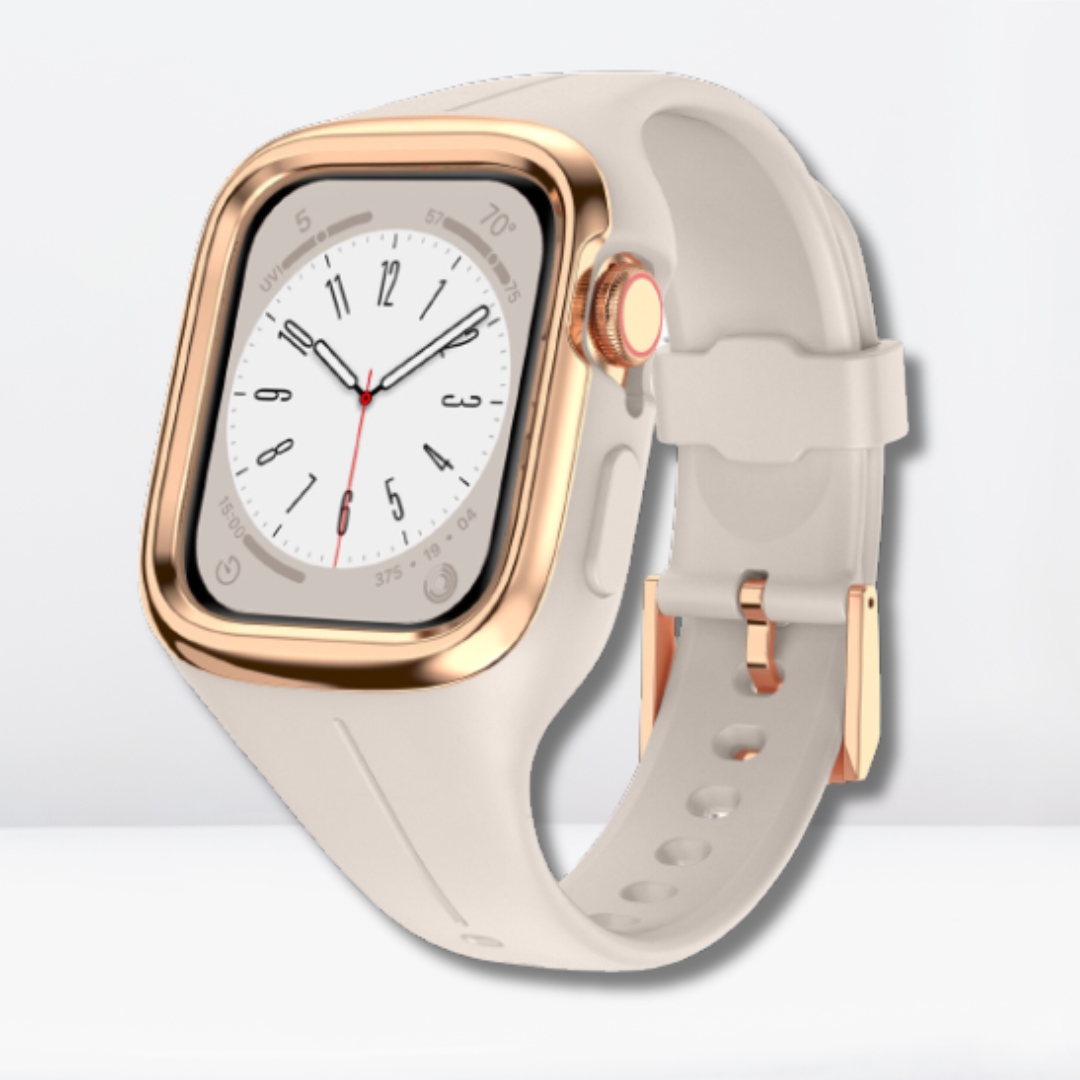 Silicone Strap Band + Stainless Steel Case Cover For iWatch Starlight Color