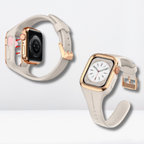 Silicone Strap Band + Stainless Steel Case Cover For iWatch Starlight Color Mobile Case by CoverMeUp - Style 2