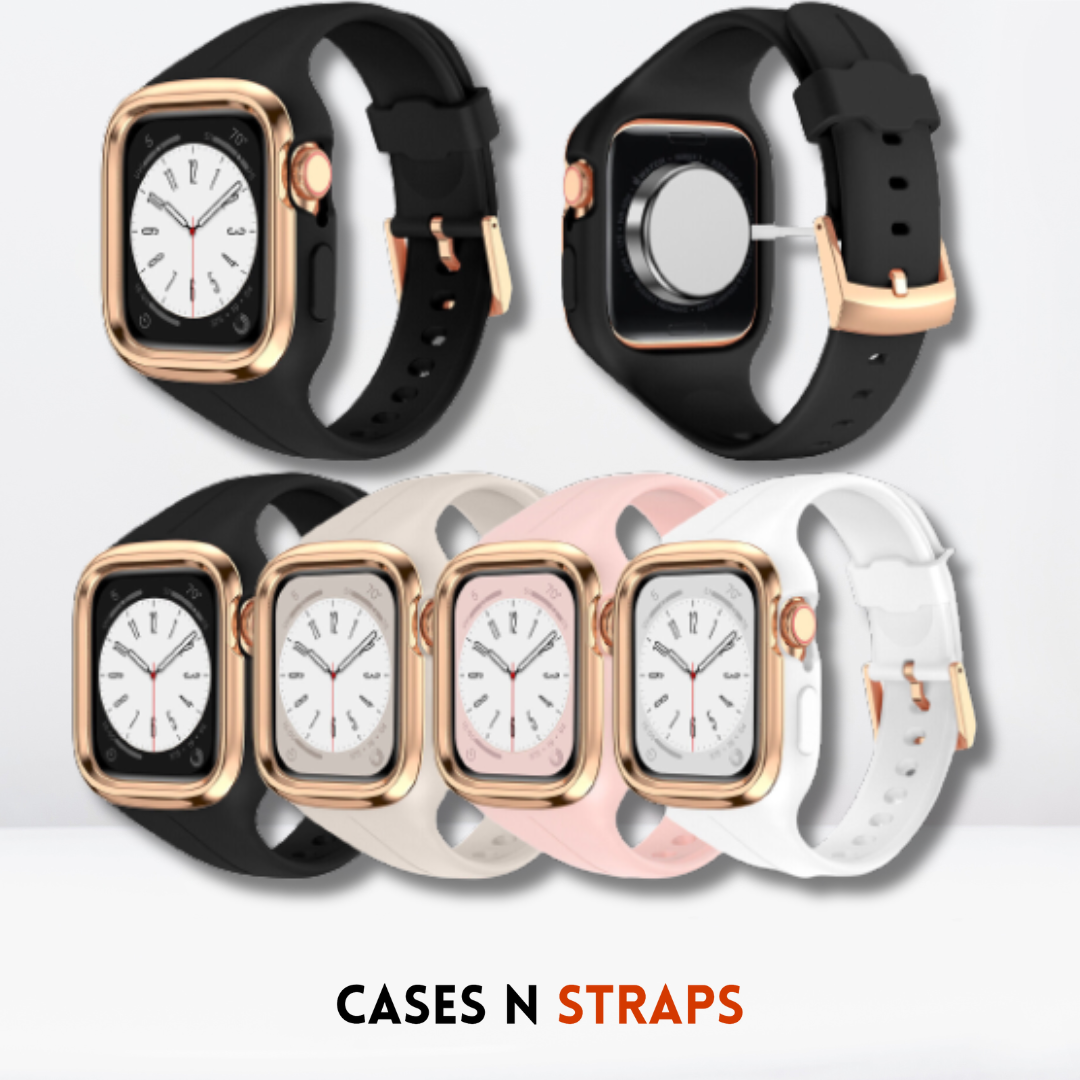 Silicone Strap Band + Stainless Steel Case Cover For iWatch Starlight Color