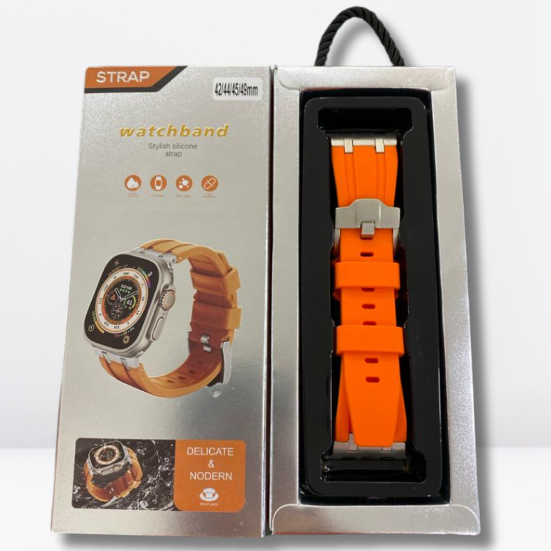 AP Sport Silicone Watch Strap for iWatch 42/44/45/49MM (ORANGE/SILVER)