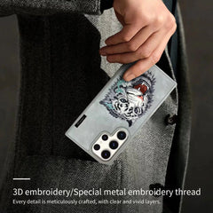 Tiger Embroidered Leather Case for Samsung Galaxy S24 Ultra – Premium 3D Stitching Cover