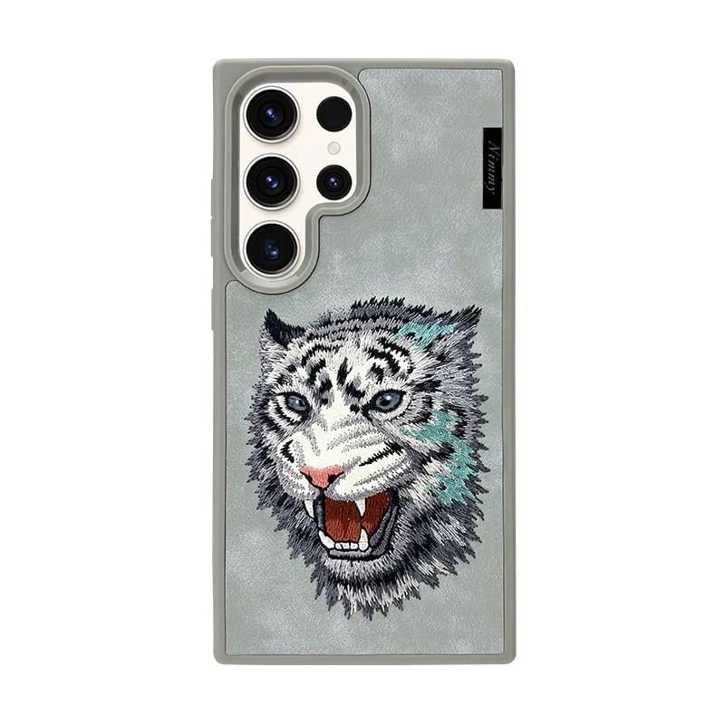 Tiger Embroidered Leather Case for Samsung Galaxy S24 Ultra – Premium 3D Stitching Cover
