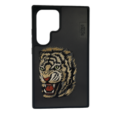 Tiger Embroidery Leather Case for Samsung Galaxy S24 Ultra – Black Faux Leather Protective Cover