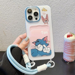 Tom & Jerry Lanyard Card Holder iPhone Case – Cute Silicone Wallet Cover with Strap