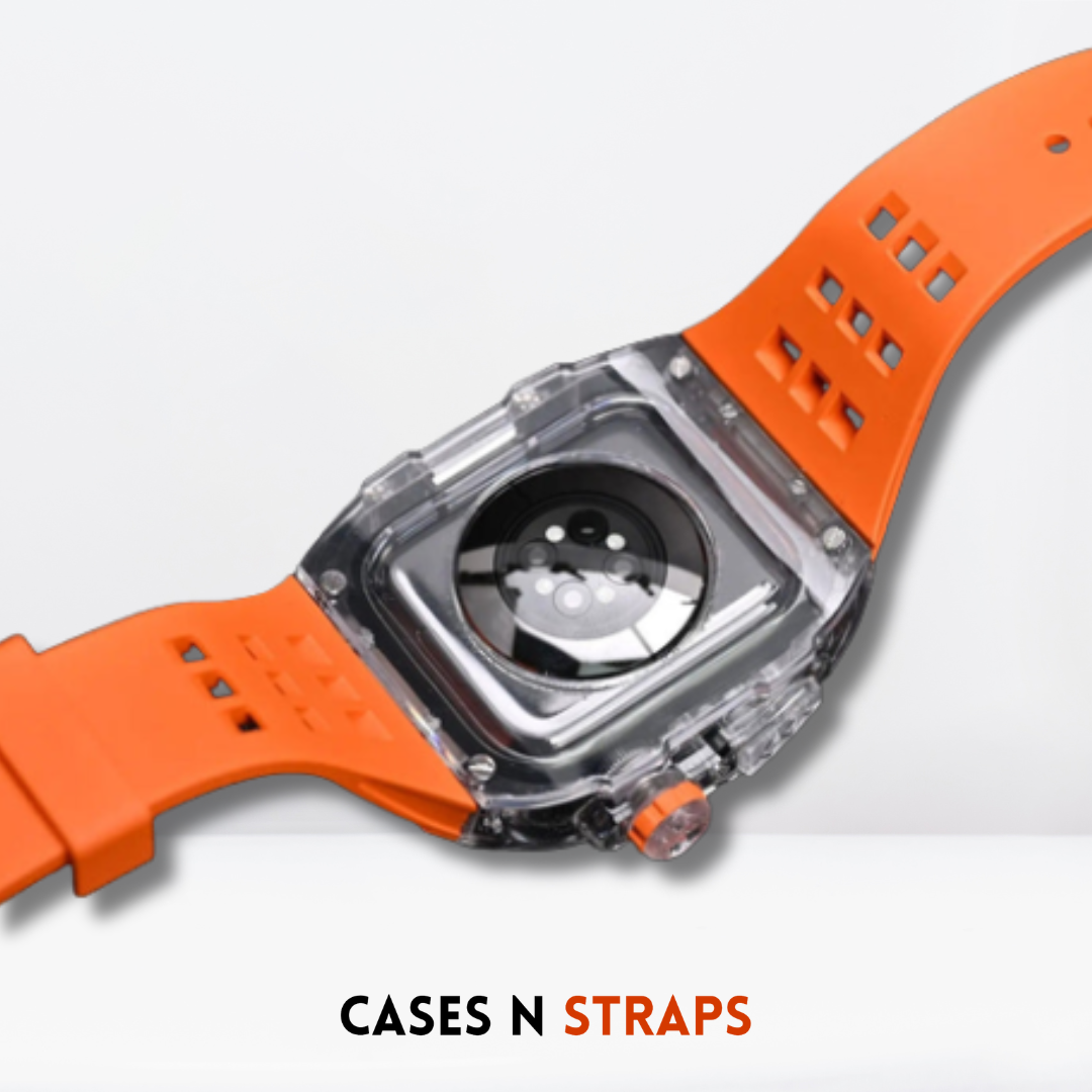 Transparent Case + Rubber Strap Modification Kit For iWatch Orange Color