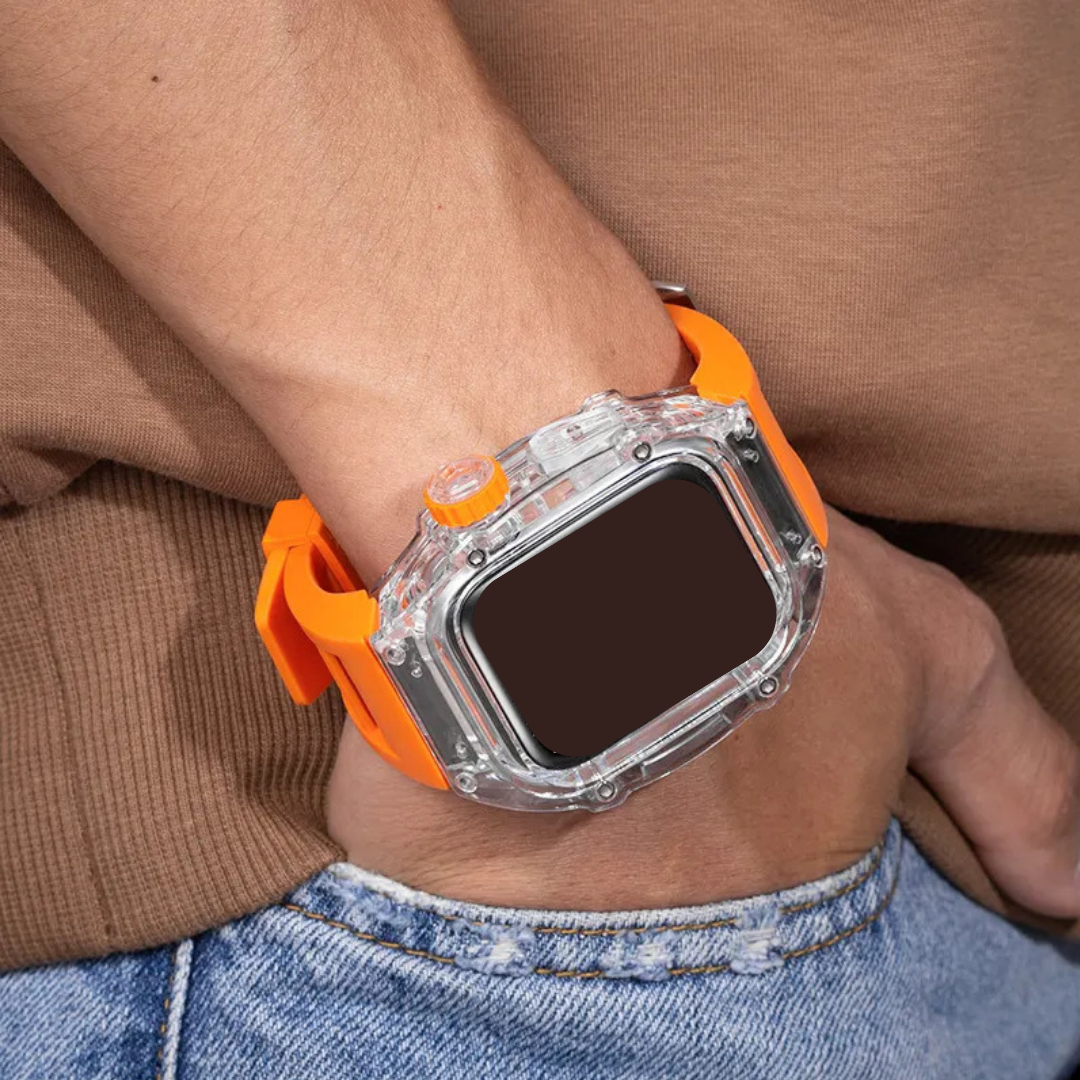 Transparent Case + Rubber Strap Modification Kit For iWatch Orange Color