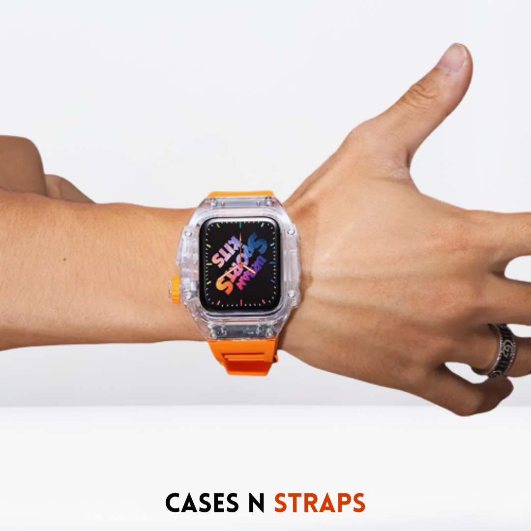 Transparent Case + Rubber Strap Modification Kit For iWatch Orange Color