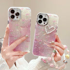 Protective Apple iPhone Back Cover - Tulip Pearl Heart Luxury iPhone Case – Shockproof Soft TPU Cover with Strap & Camera Protection - Style 2